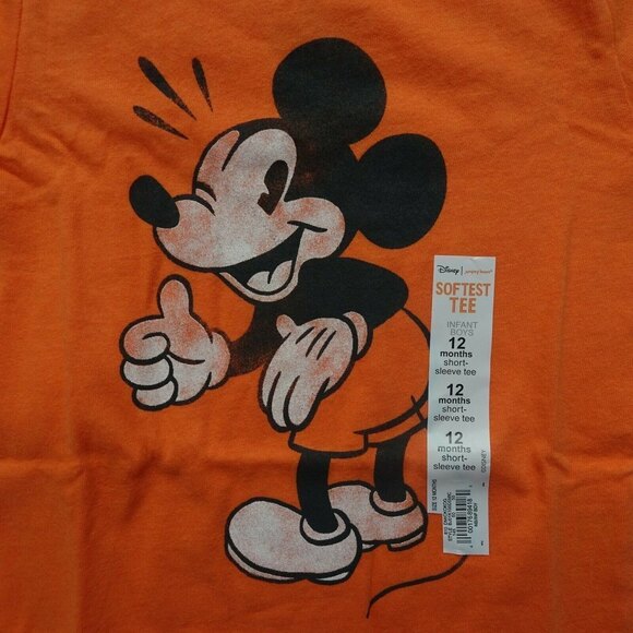 Lot of 2 Disney Mickey Mouse Tees Graphic T-Shirts Red Orange Baby Toddler 12 Mo - Picture 8 of 10
